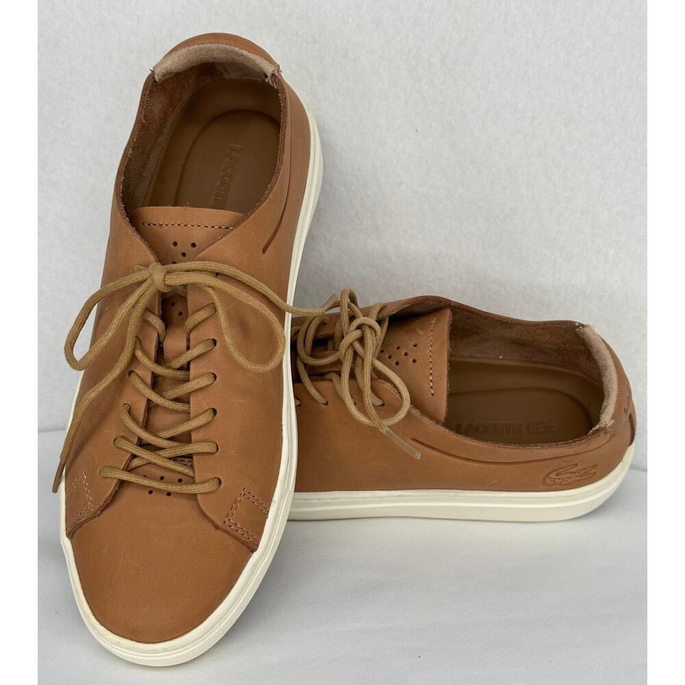 Lacoste L.12.12 118 Unlined Camel Brown Leather Casual Sneakers 7 - Picture 1 of 10